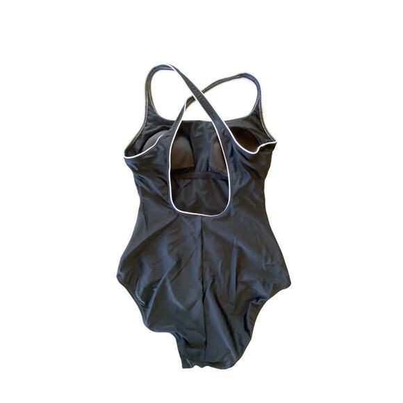 Black Speedo women's size 12 one piece swim bathing suit EUC white trim - Picture 2 of 4